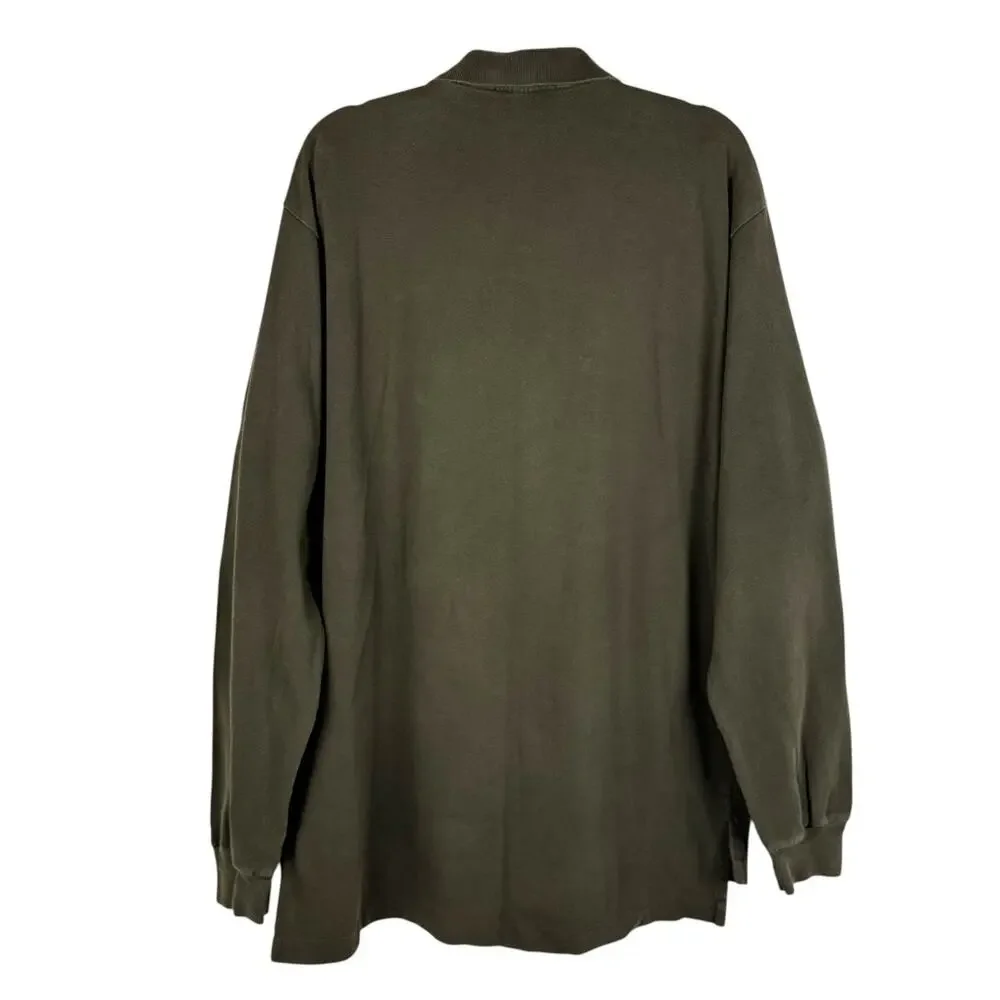 Polo‎ Ralph Lauren Green Cotton Classic Fit Collared Long Sleeve Top XL Vintage